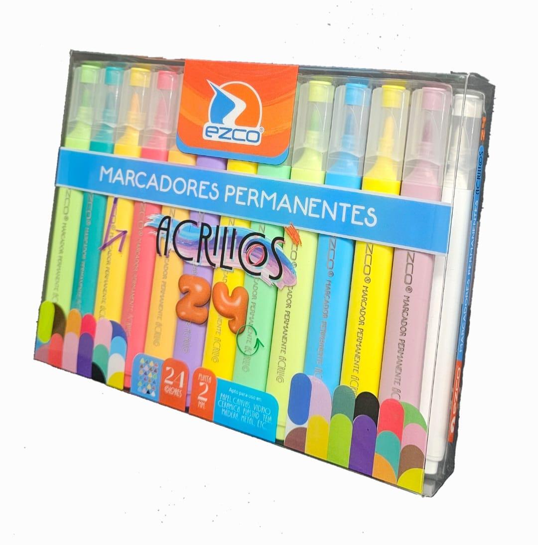 MARCADOR ACRILICO ESTUCHE  X24 COLORES EZCO 