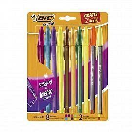 BOLIGRAFO BIC CRISTAL FASHION 1.2 MM. BLISTER X 8 COLORES + 2 NEON